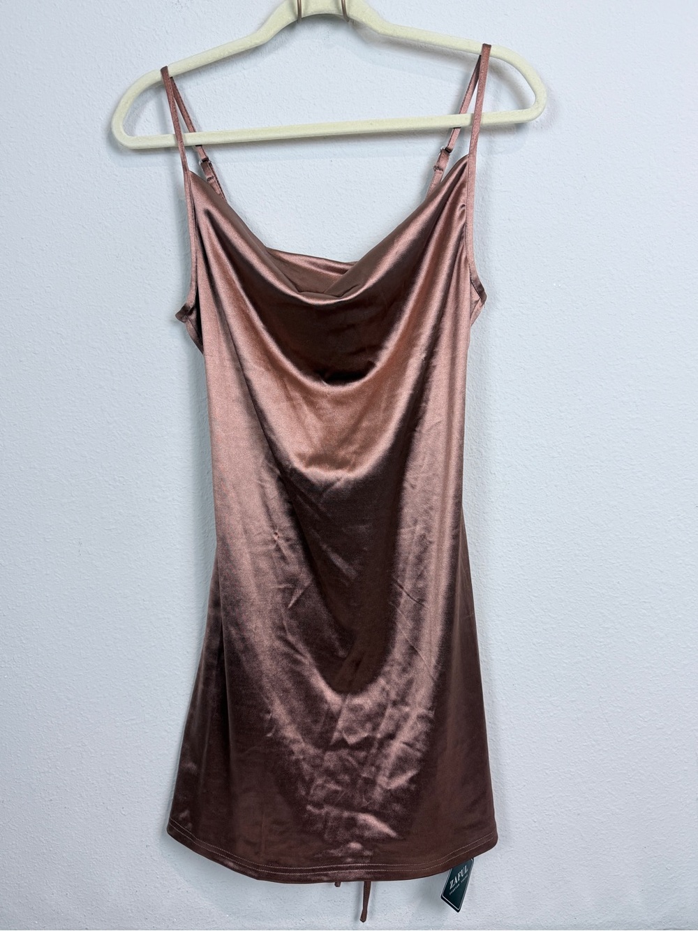Zaful Satin Cowl Slip Copper Mini Dress M NWT